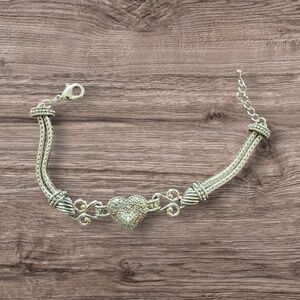 LIA SOPHIA Love Dust Bracelet Pave Crystal Heart Silver Tone Braided Chain